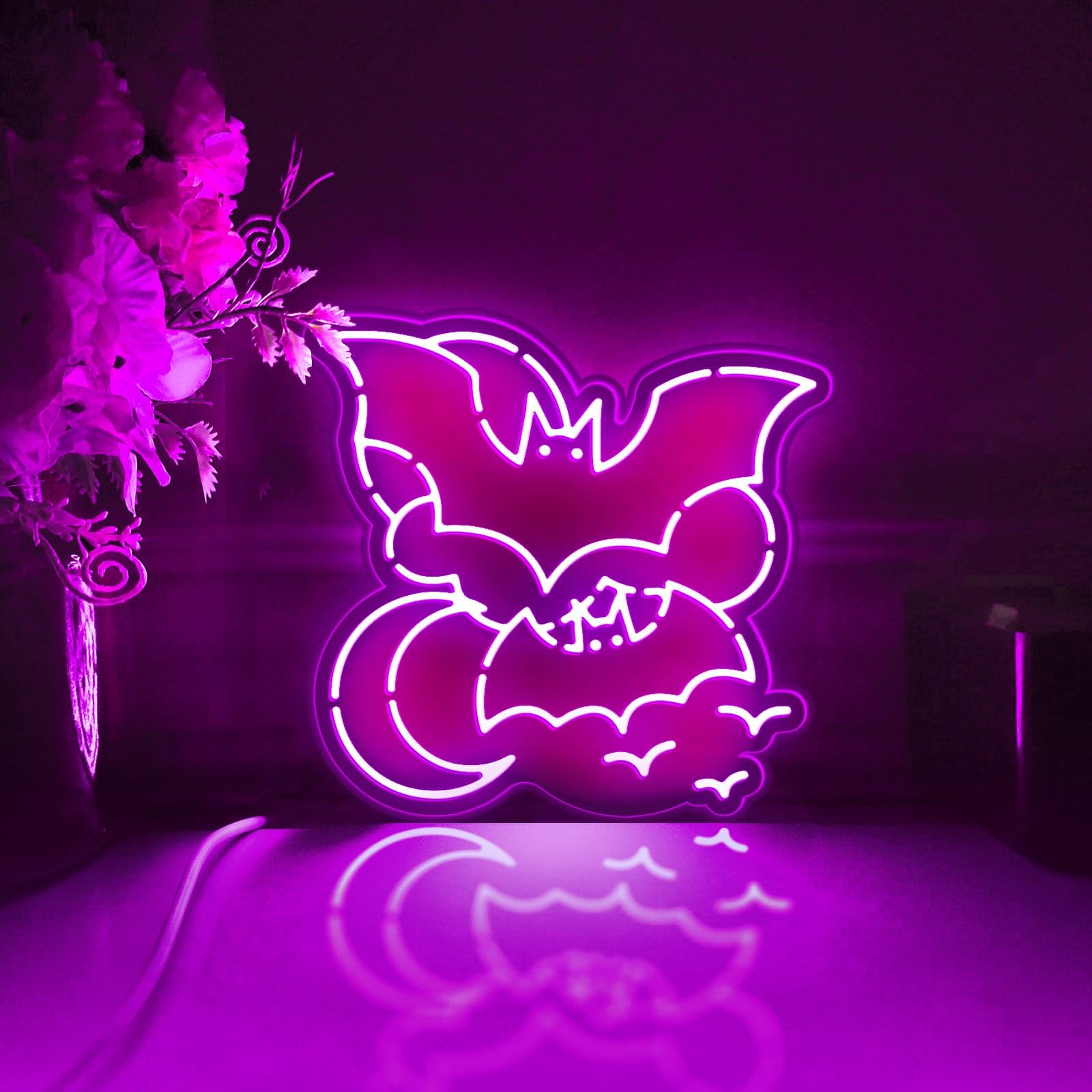 Scatola luminosa a LED a forma di pipistrello, decorazione artistica da parete per Halloween, cartello luminoso personalizzato, decorazioni per scrivania, decorazione per camera da letto