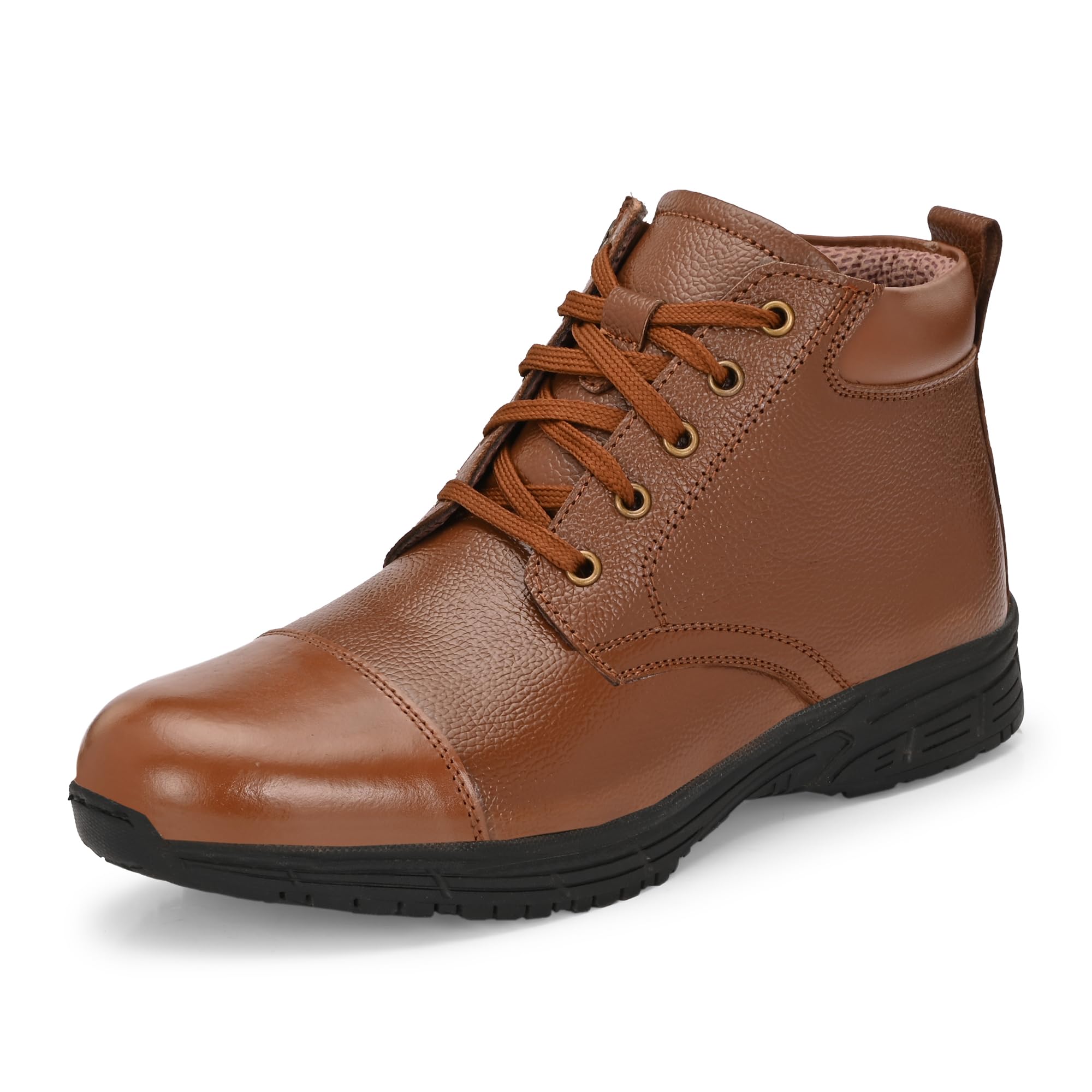 mikaasa Mid Cut Business Luxury Genuine Leather Side Zip Ankle Boots For Men (Black,Tan)-picture-29