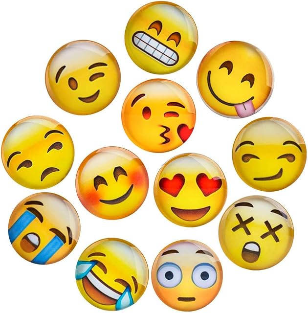 Lesfit Magnetic Emojis, 12 Pack 3D Glass Smiley Emoji Fridge Magnets for Refrigerator and Whiteboard (1.18 inches)