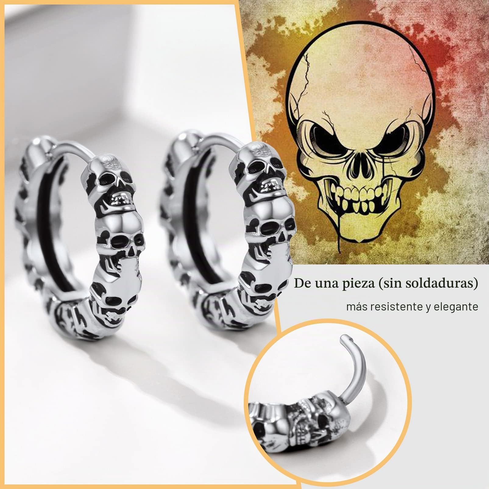 PROSTEEL Un Par de Pendientes Calaveras Gótico Punk Halloween, Piercings de Oreja Aros/Tuercas con Cabeza de Demonio, Acero Inoxidable