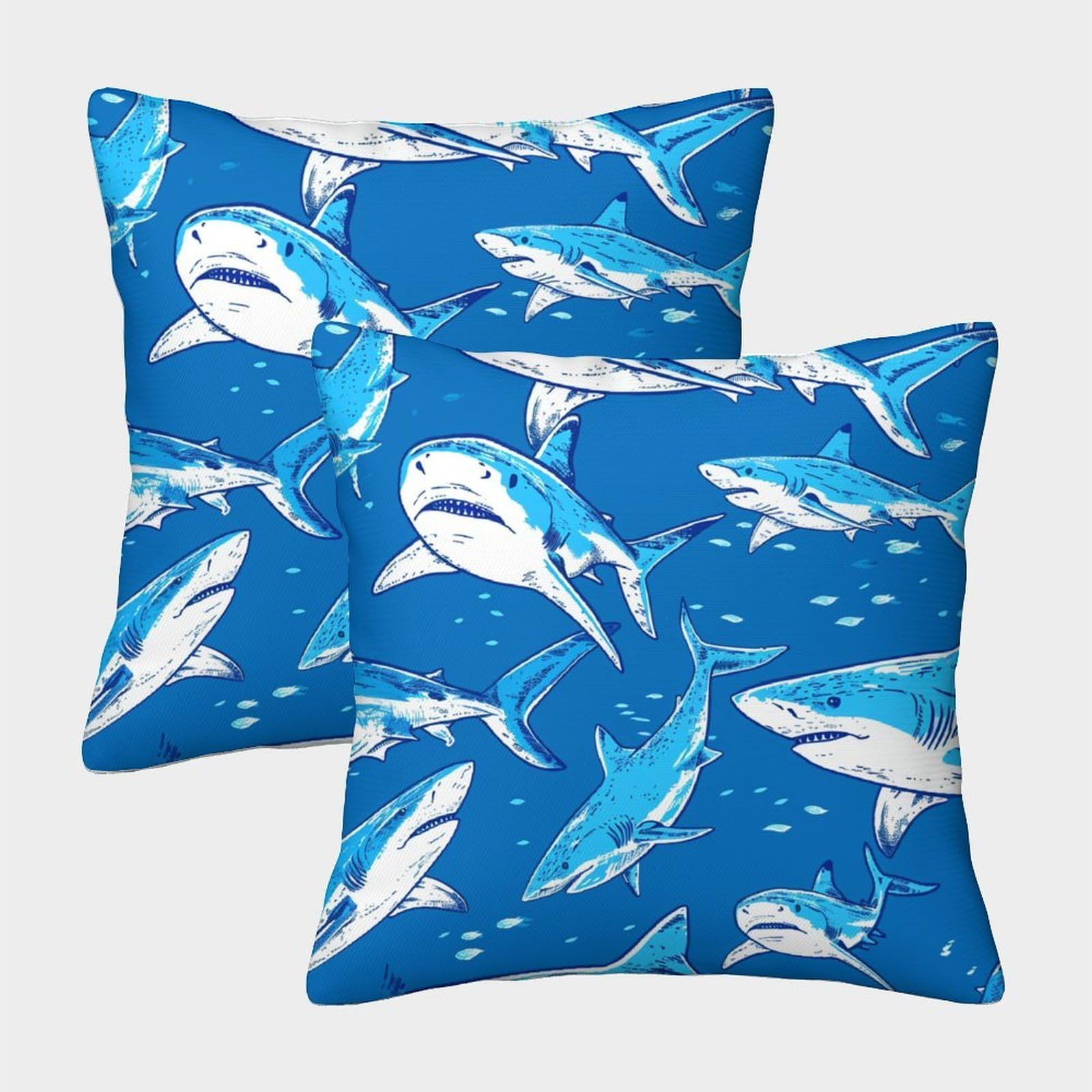 kaiyun 2 Pack Shark Swimming, Simple Image Square Pillow Cover Cushion Cover 50x50cm Suitable for Sofa Bed Chair,3D Pattern