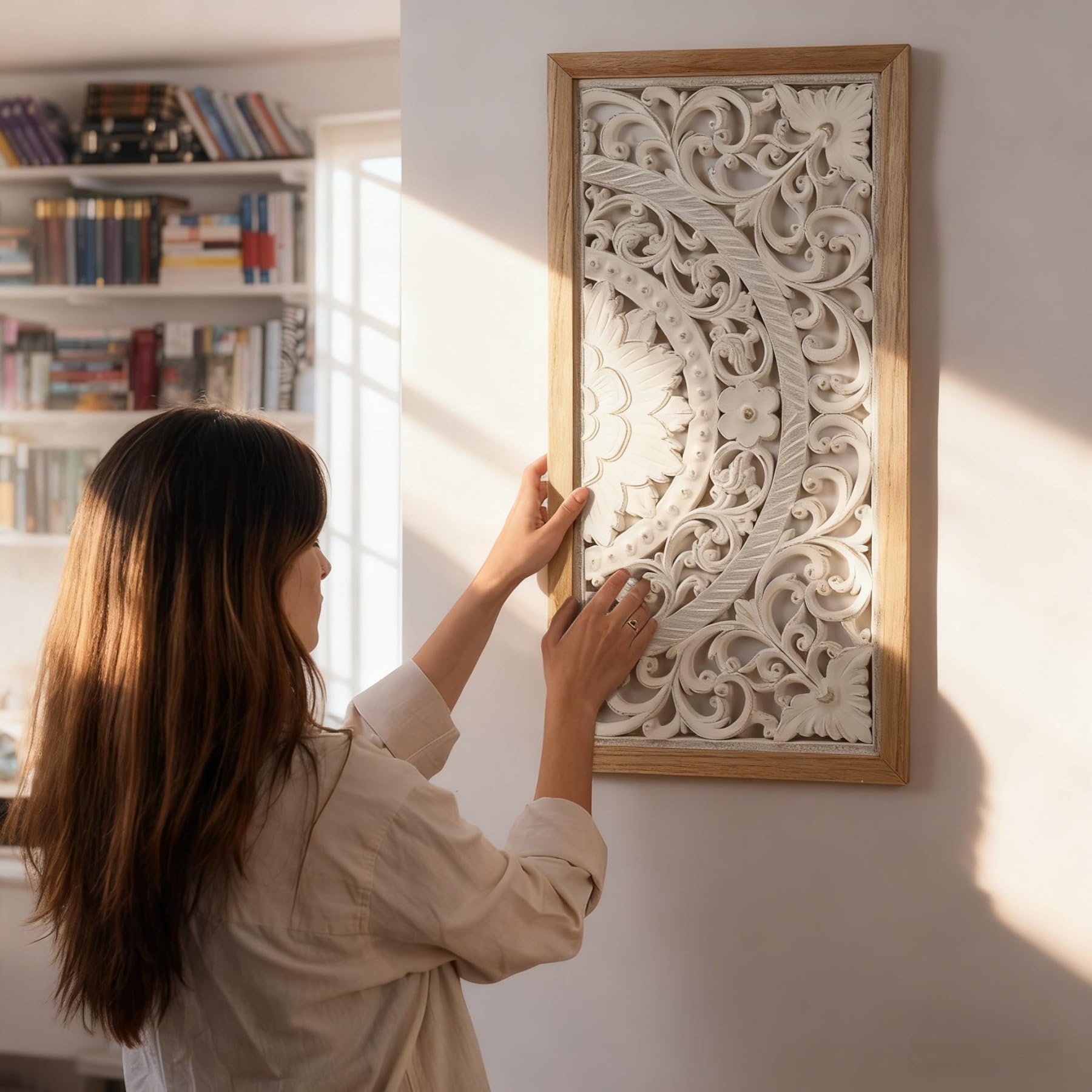 Ensemble De 4 Cadres Muraux Ronds En Bois Bohème - 20 Cm De Diamètre - Décorations Rustiques Sans Perçage