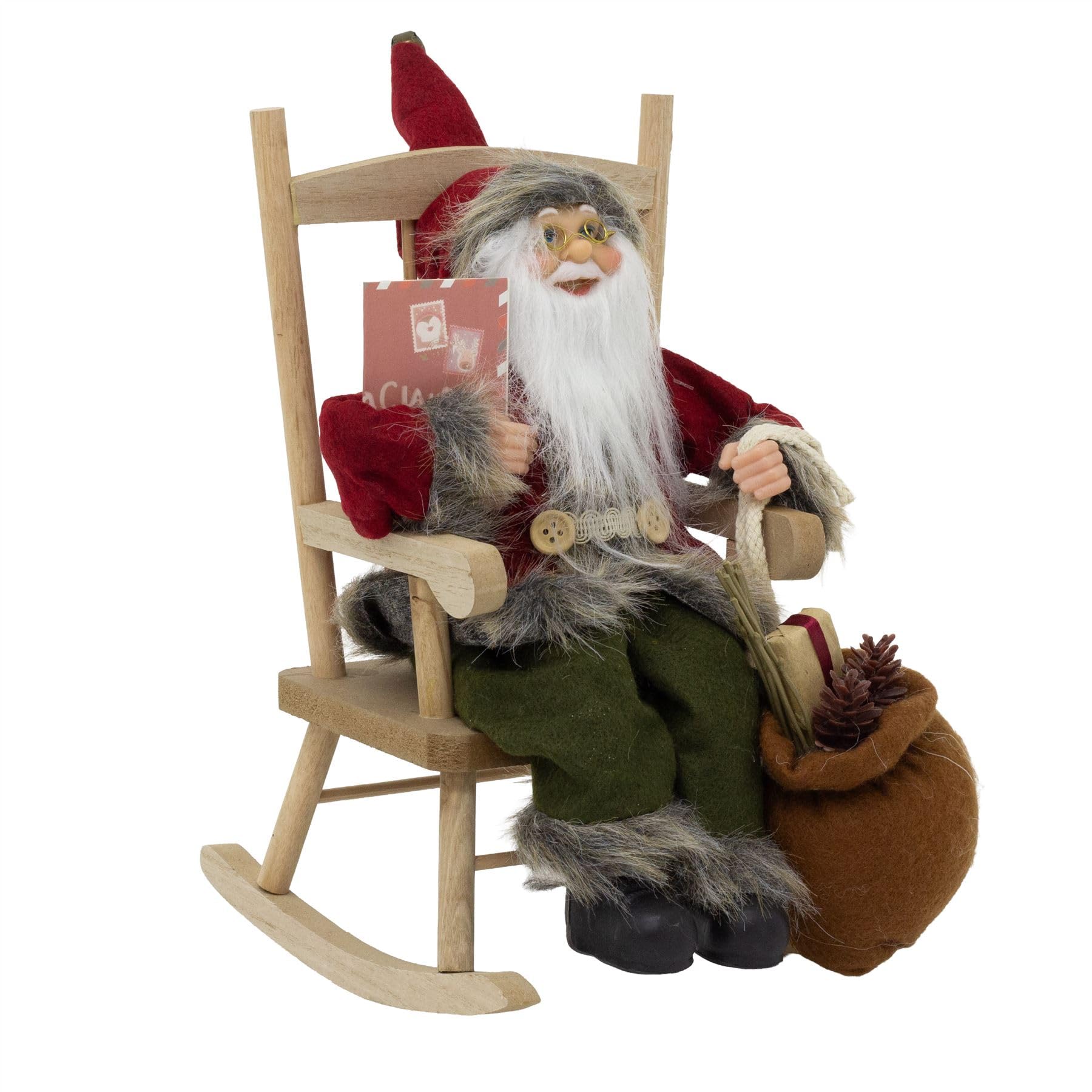 Carousel Home Traditional Santa Claus in Rocking Chair | Rustic Father Christmas Figurine | Nordic Santa Festive Ornament - 30cm