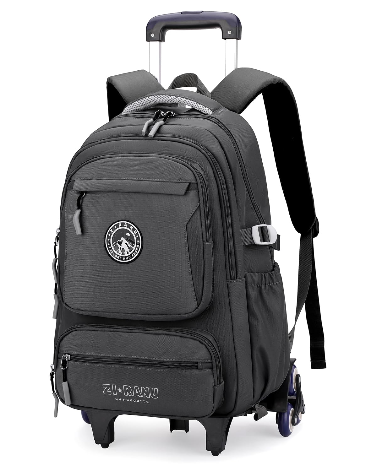 Tanou Cartable a Roulettes pour Garçons, Sac à Dos Scolaire avec 6 Roues | 30L, Imperméable Trolley Daypack Adolescents Décontracté pour le Collège et le Lycée, Gris