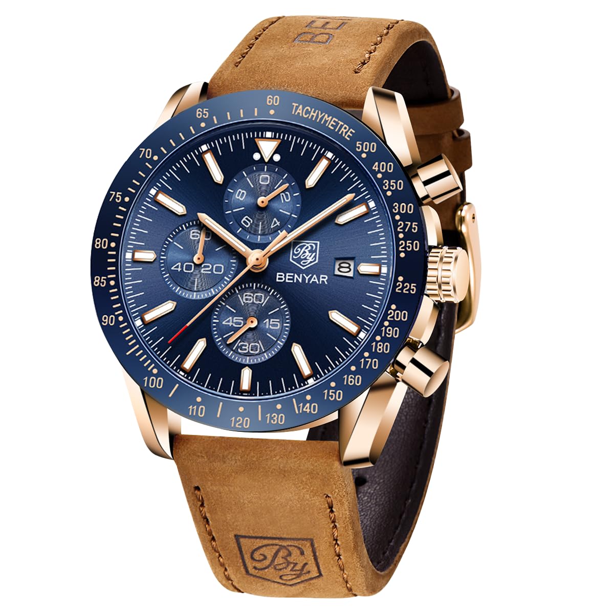 BENYAR Watch for Men Analog Quartz Chronograph Waterproof Luminous Designer Mens Wrist Watches Business Work Sport Casual Dress Watch with Silicone Strap Elegant