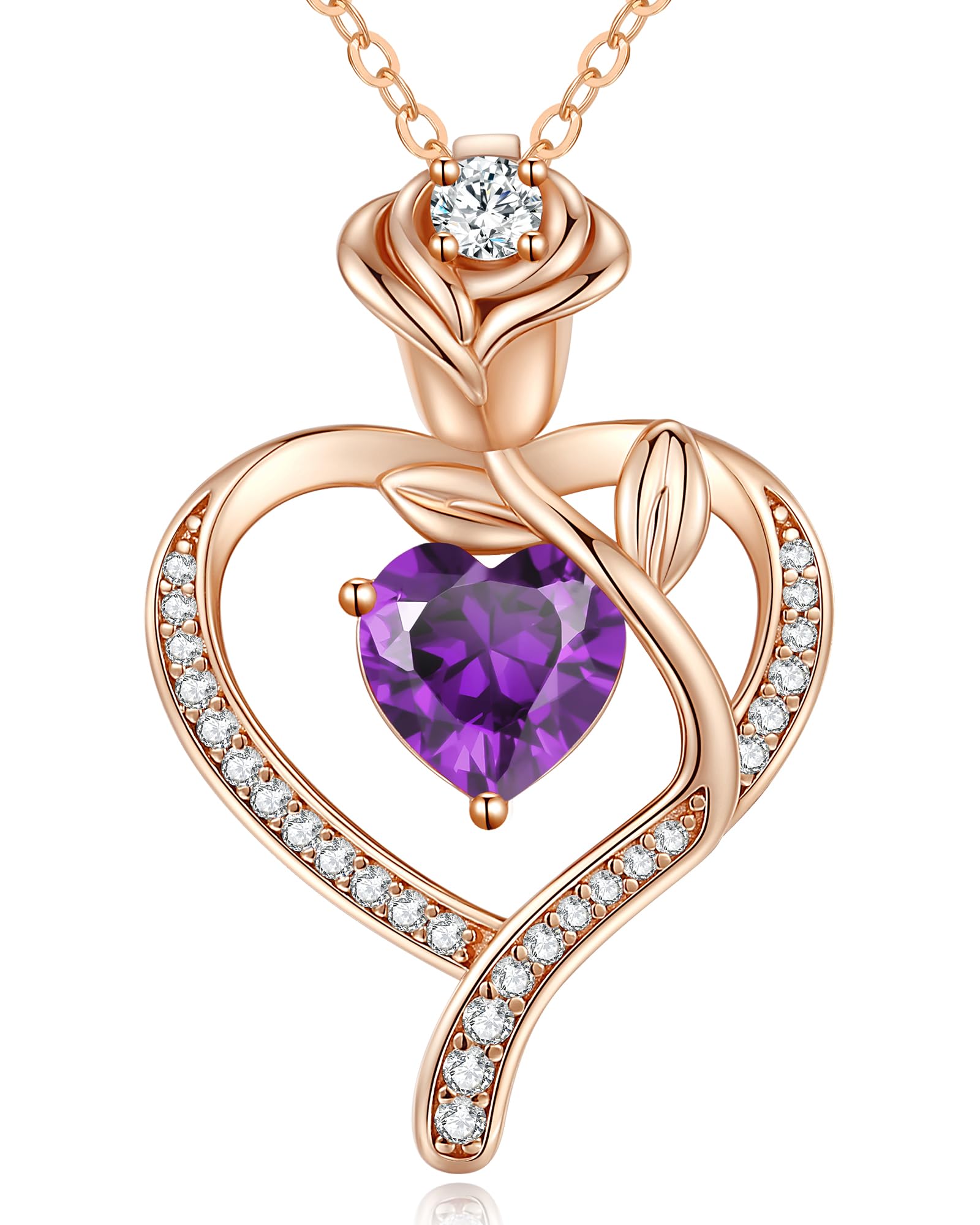CDE Collana Donna Collana Cuore in Oro Rosa Gioielli Donna, 925 Sterling Silver Collana Pendente Anniversario Compleanno San Valentino Regalo di Natale per donne Moglie Mamma Fidanzata