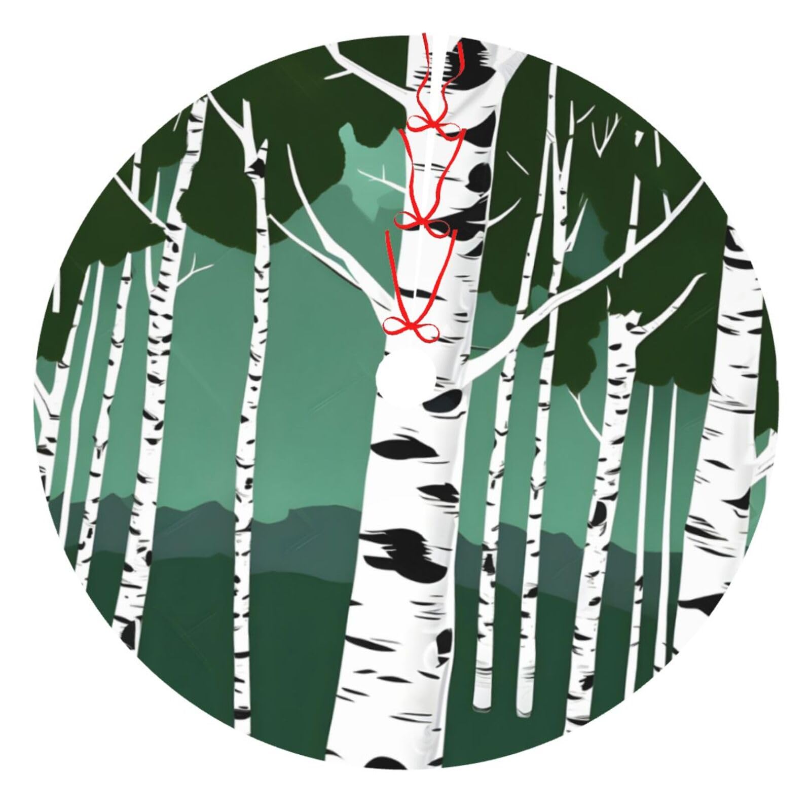 Tapis jupe d'arbre de Noël imprimé bouleau pour décoration extérieure et intérieure