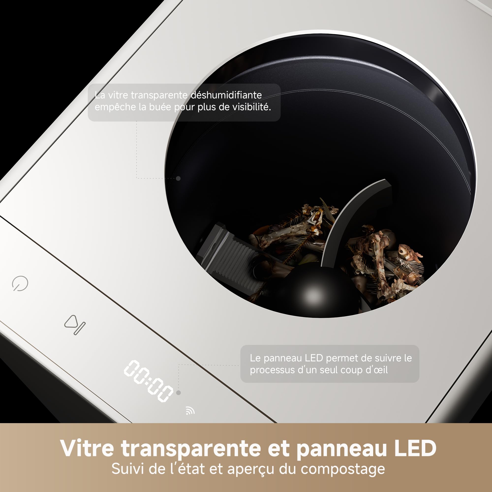 DREAME SF25 WiFi Broyeur de déchets alimentaires, Contrôle via application, Système triple lame, Filtre à charbon lavable, Anti-odeurs, Capacité 2,5 l, Nettoyage auto haute temp., Compact, Silencieux