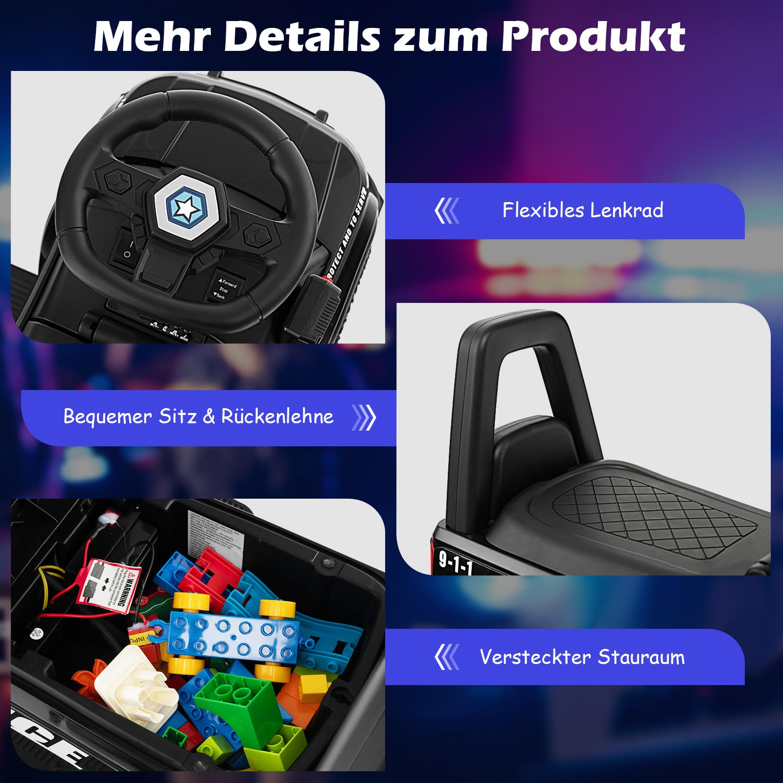 GOPLUS Kinder Elektroauto Polizei, 6V Kinderfahrzeug mit Megaphon, Sirenengeräuschen und Lichtern, Kinderauto mit Musik, Geschenk für Jungen und Mädchen im Alter von 18-60 Monaten (Schwarz)