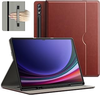 JETech Case for Samsung Galaxy Tab S9 Ultra 14.6-Inch with S Pen Holder, PU Leather Business Folio Stand Protective Tablet Cover with Pocket & Straps, Auto Wake/Sleep, Multi-Angle Viewing (Brown)