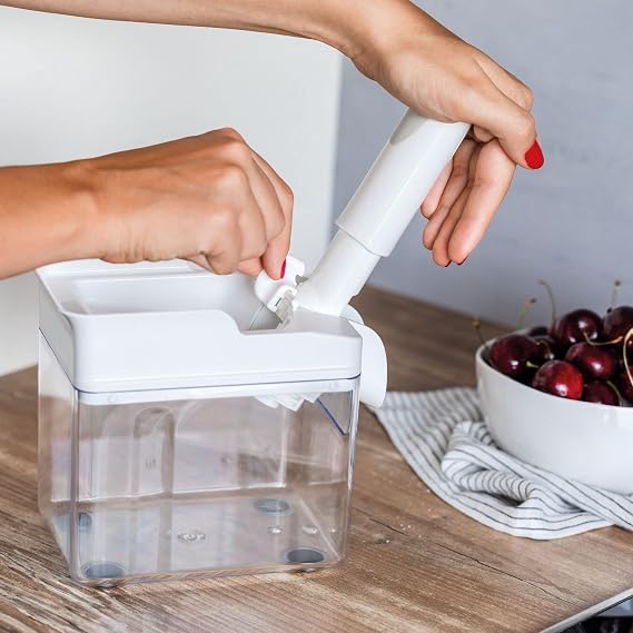 Leifheit Cherry Stoner with Pit Catcher Container with Ergonomic Handle and Rubber Feet