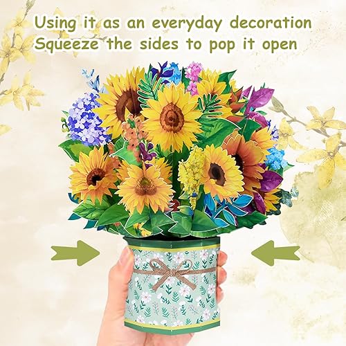 Miniatura 4 de Tarjeta desplegable de ramo de girasol, tarjeta de felicitación de flores 3D con sobres para cualquier ocasión, cumpleaños, día de la madre,