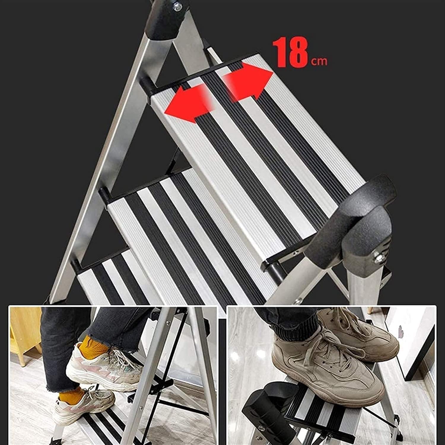Escalera plegable de aluminio, escalera multifuncional para el hogar y la oficina, escalera ligera y portátil de 3 escalones para un fácil acceso y escalada segura