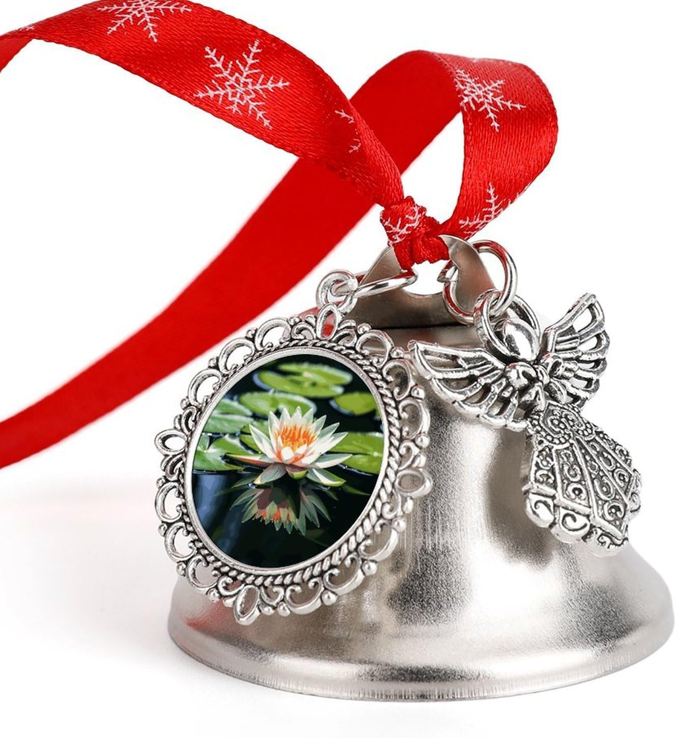 Water Lily Christmas Bell Ornament Metal Christmas Jingling Bell Vintage Bells for Xmas Tree Decors Wings & Loves Bells Ornaments for Holiday Decor