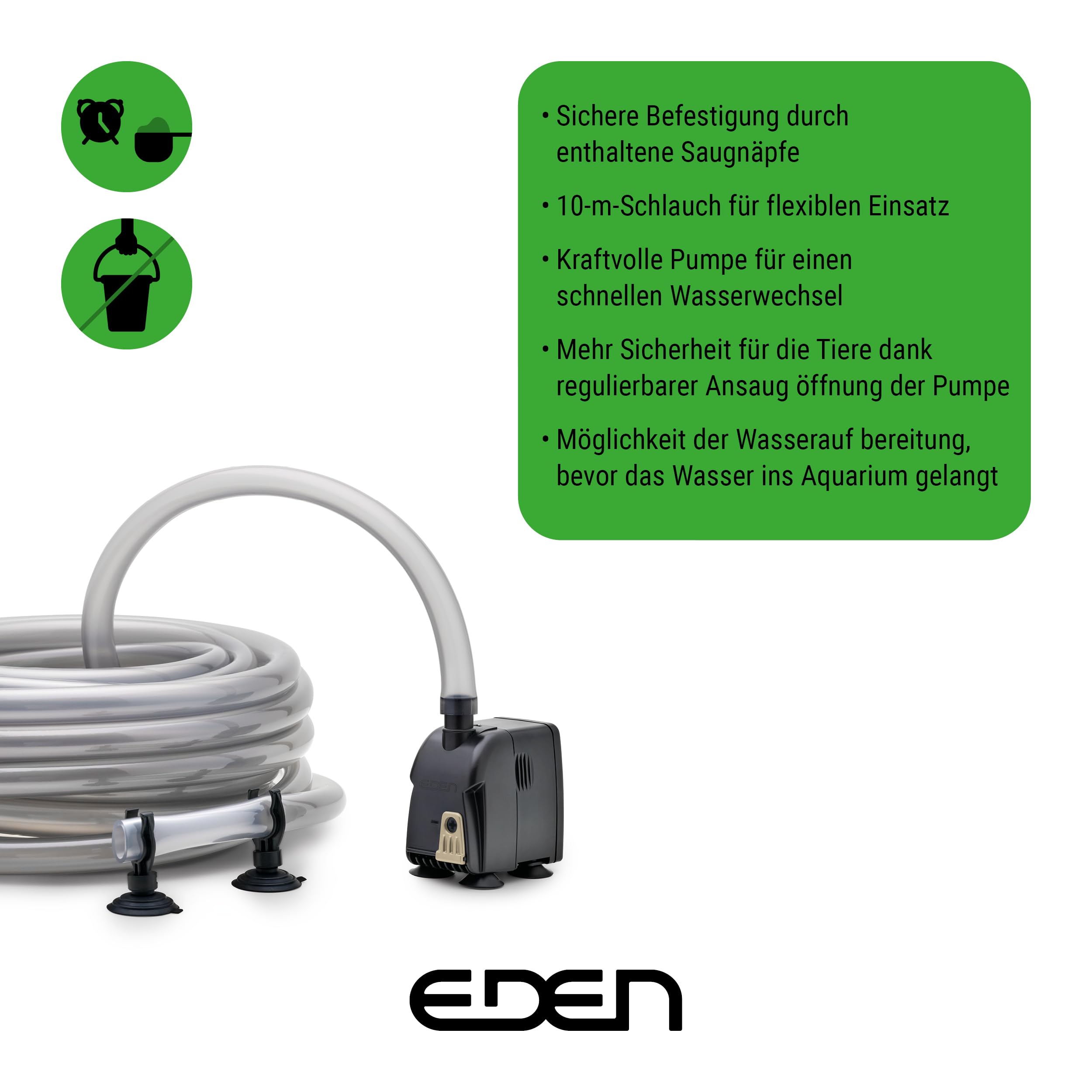 Eden 94235 CDA 600 Wasserwechselsystem Komplettset für einen schnellen und leichten Aquarium Wasserwechsel inkl Aquarium Pumpe, 10m Aquarium Schlauch und Saugnäpfen