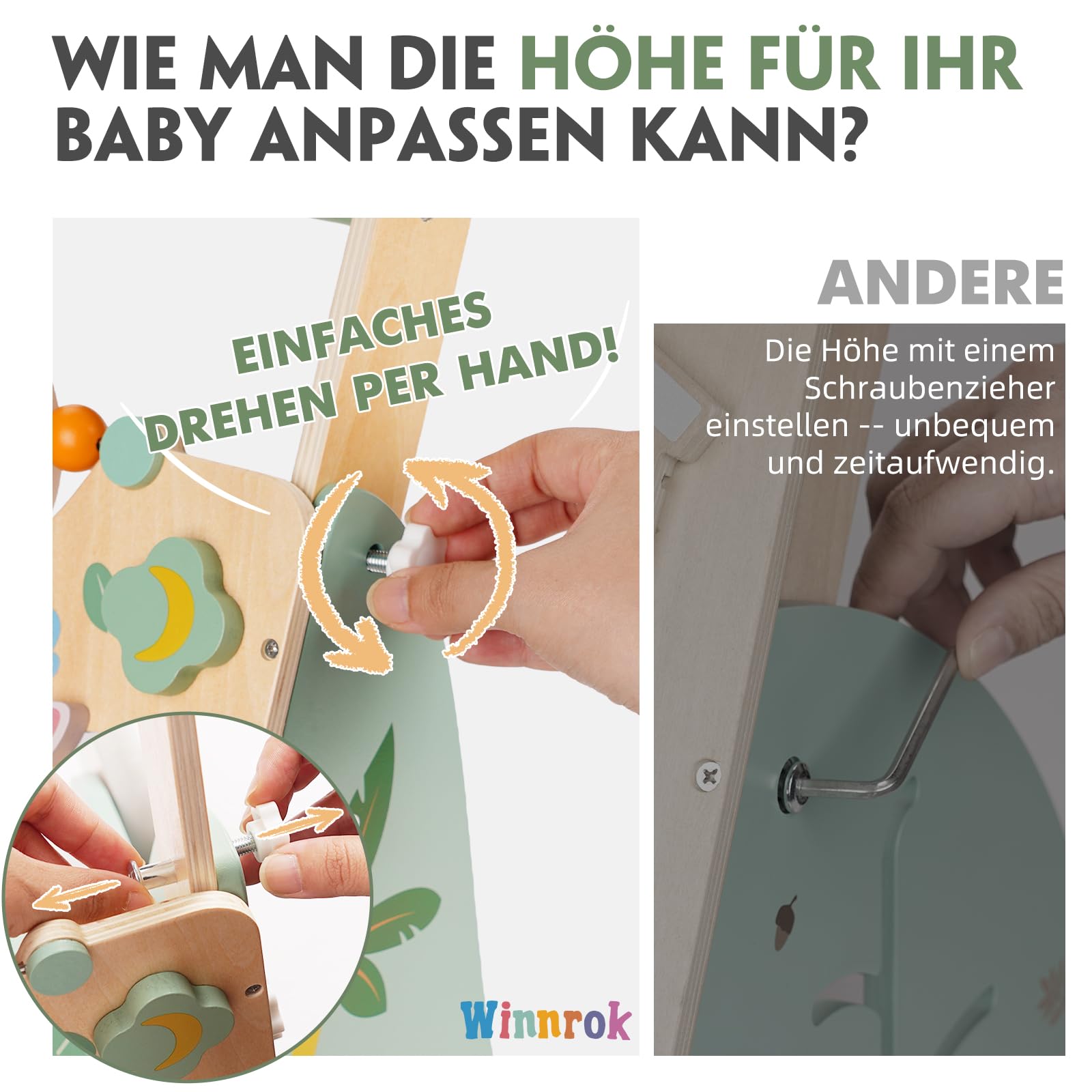 Baby Lauflernwagen Holz, Baby Lauflernhilfe Höhen- und Geschwindigkeitsverstellbar, Montessori Spielzeug ab 1 Jahr, Baby Walker für Jungen und Mädchen, Geschenk zu Weihnachten und Geburtstag