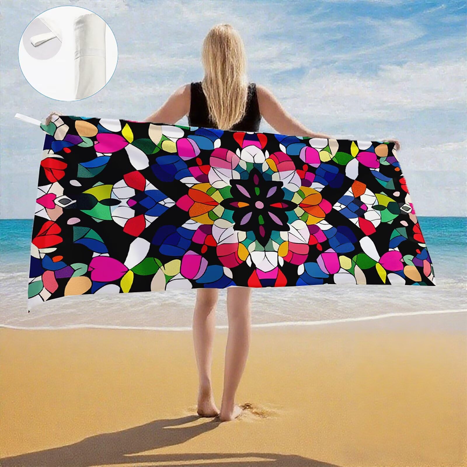 Serviette de Plage XXL 100x200 cm,Couleur Serviette Plage Microfibre avec Séchage Rapide, Anti-Sable, Absorbante Fonction Design pour Vacances Piscine Pique-Nique Voyages Yoga, Cadeau Femme Q-339