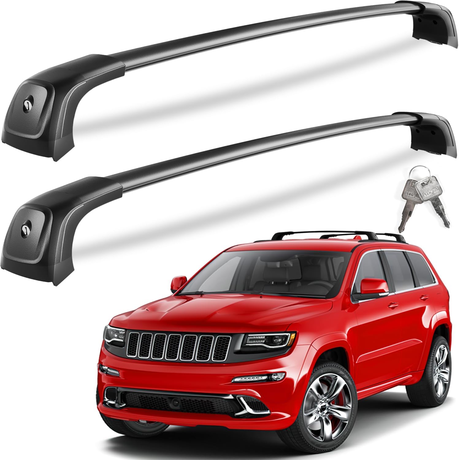 KINGGERI Lockable 260lbs Roof Racks Cross Bars Fit for Jeep Grand Cherokee Altitude & SRT & Trackhawk with Roof Black Moldings 2011-2022, Anti-Theft Aluminum Rails Crossbars Cargo Luggage 2011-2022 JGC with Black Roof Molding