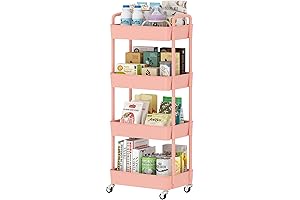 Sywhitta 4-Tier Pink Storage Cart: Stylish Rollout for Your Tidy Life