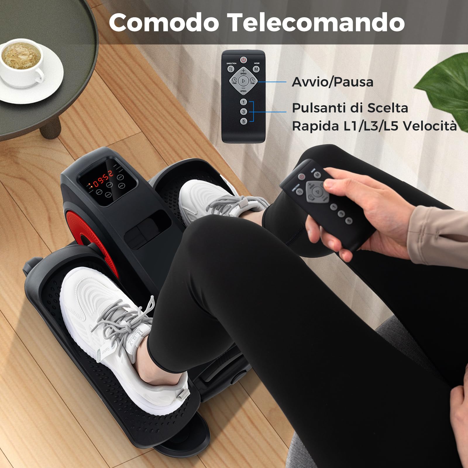 GYMAX Ellittica Macchina sotto Scrivania, Elettrica Pedaliera per Casa con Display e Telecomando, Bidirezionale, 3 Modalità Automatica, 5 Velocità, Trainer Ellittico Portatile per Anziani e Adulti