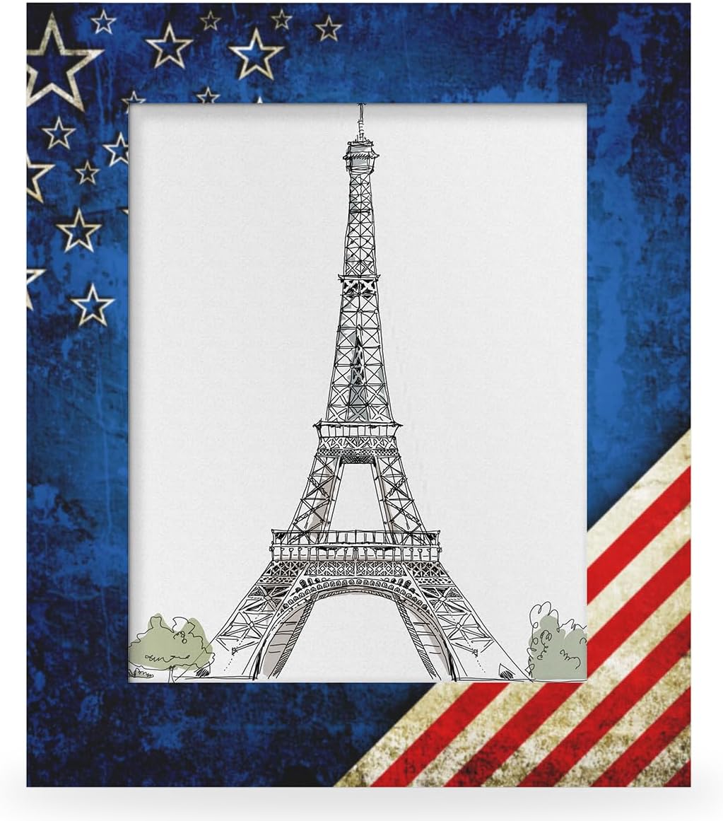Art Vintage American Flag 5x7 Picture Frame Wood Photo Frame for Tabletop Display Wall Mount Picture Frame Display 5x7 or 5x5 Inch Photo Wall Decor Home Collage Office Gifts