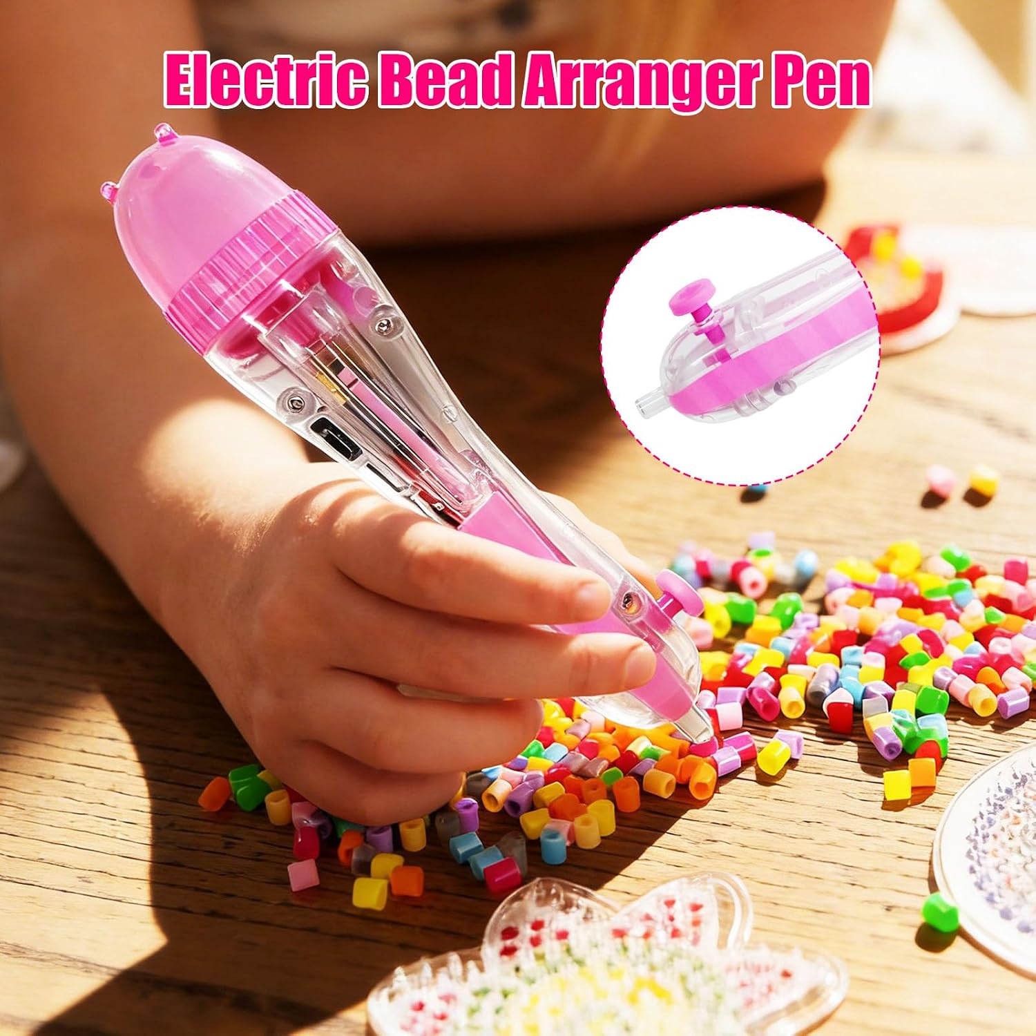 Electric Fuse Beads Pen for 2.6mm Beads, Transparent Pen Bead Dispenser for Holiday DIY, Family Fun & Creative Projects Time Saving Precision Placement for Melty Beads Crafting, Arts Crafts