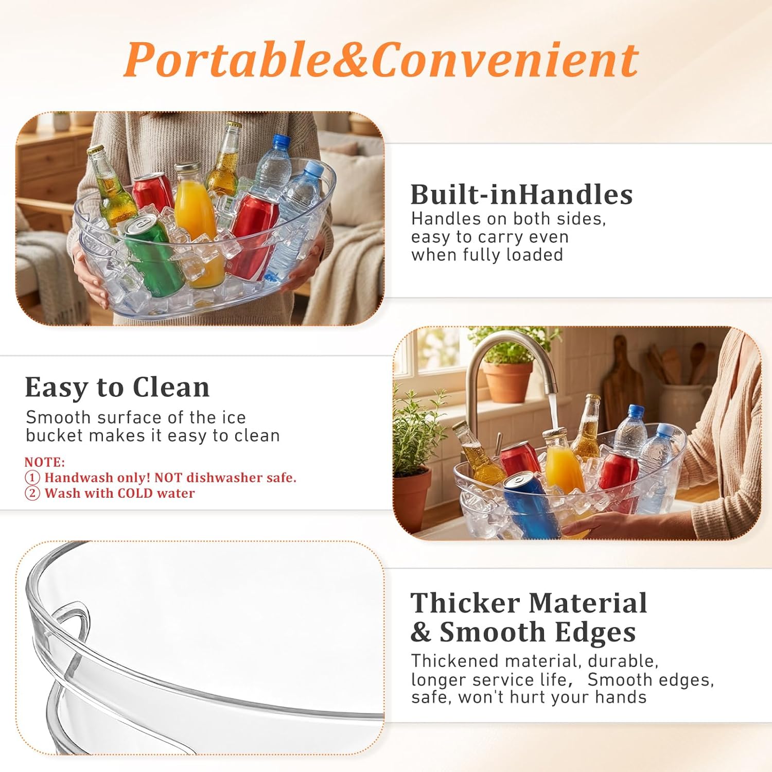 4 Pcs Ice Buckets for Parties Large 5.5L Clear Acrylic Beverage Tubs Portable Cooler Barrel with Scoops Tongs Wine Opener Vacuum Wine Stoppers Mimosa Bar Supplies for Champagne Beer Beverage