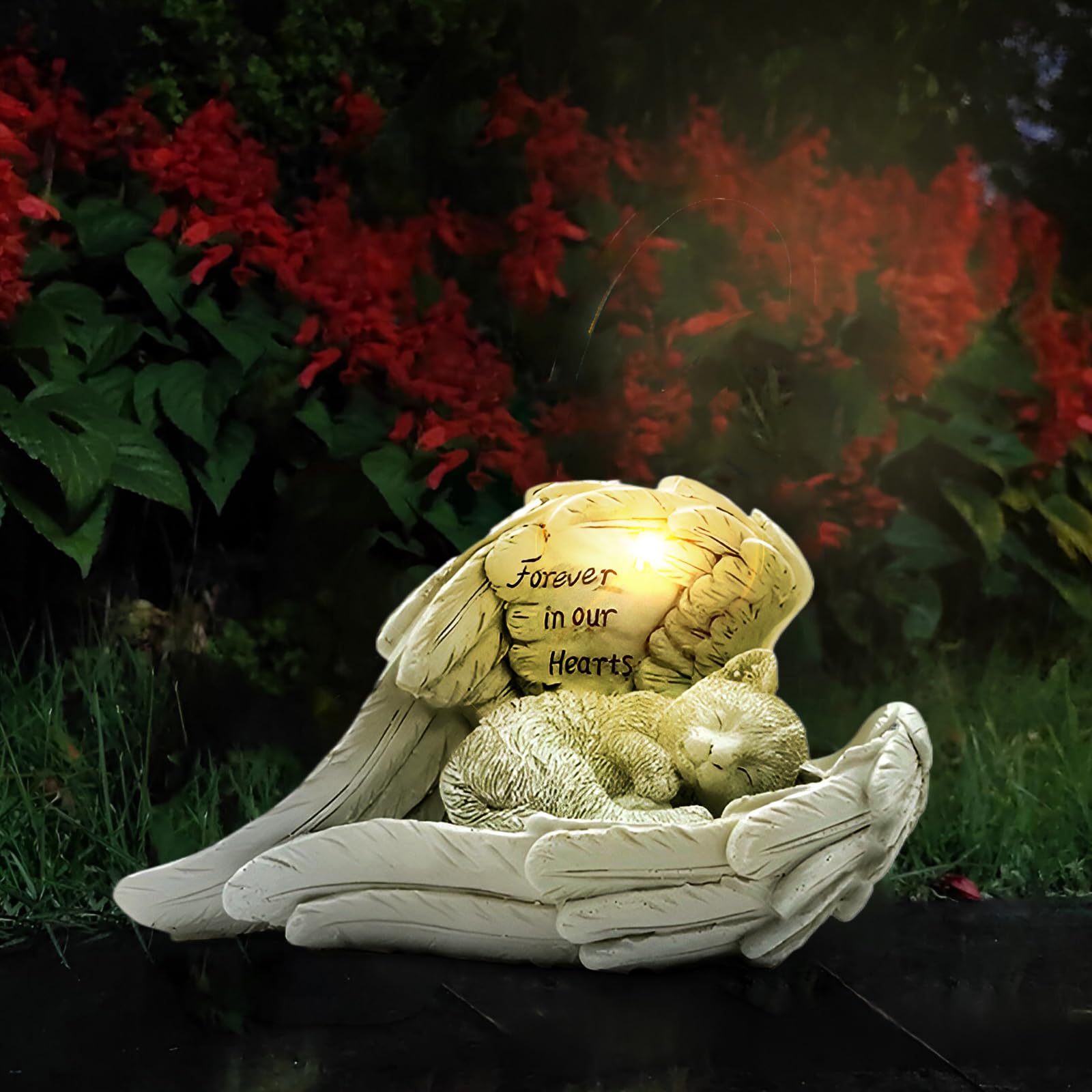 Energia solare pietra commemorativa LED con ali d'angelo per animali domestici tomba giardino resistente alle intemperie