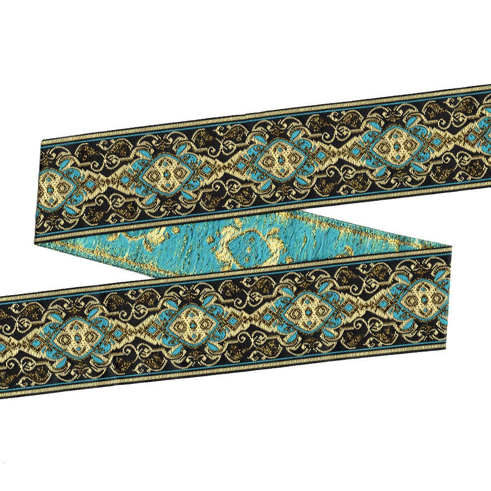 Ribbons For Gift Wrapping Ribbon For Fabric Satin Ribbons Złoto Z Niebieskim Totem Jackiard Splot Wstążką Do Kurtyny I Odzieży Akcesoriów 5 Cm 9Yards / Lot-50Mmx9Yard.