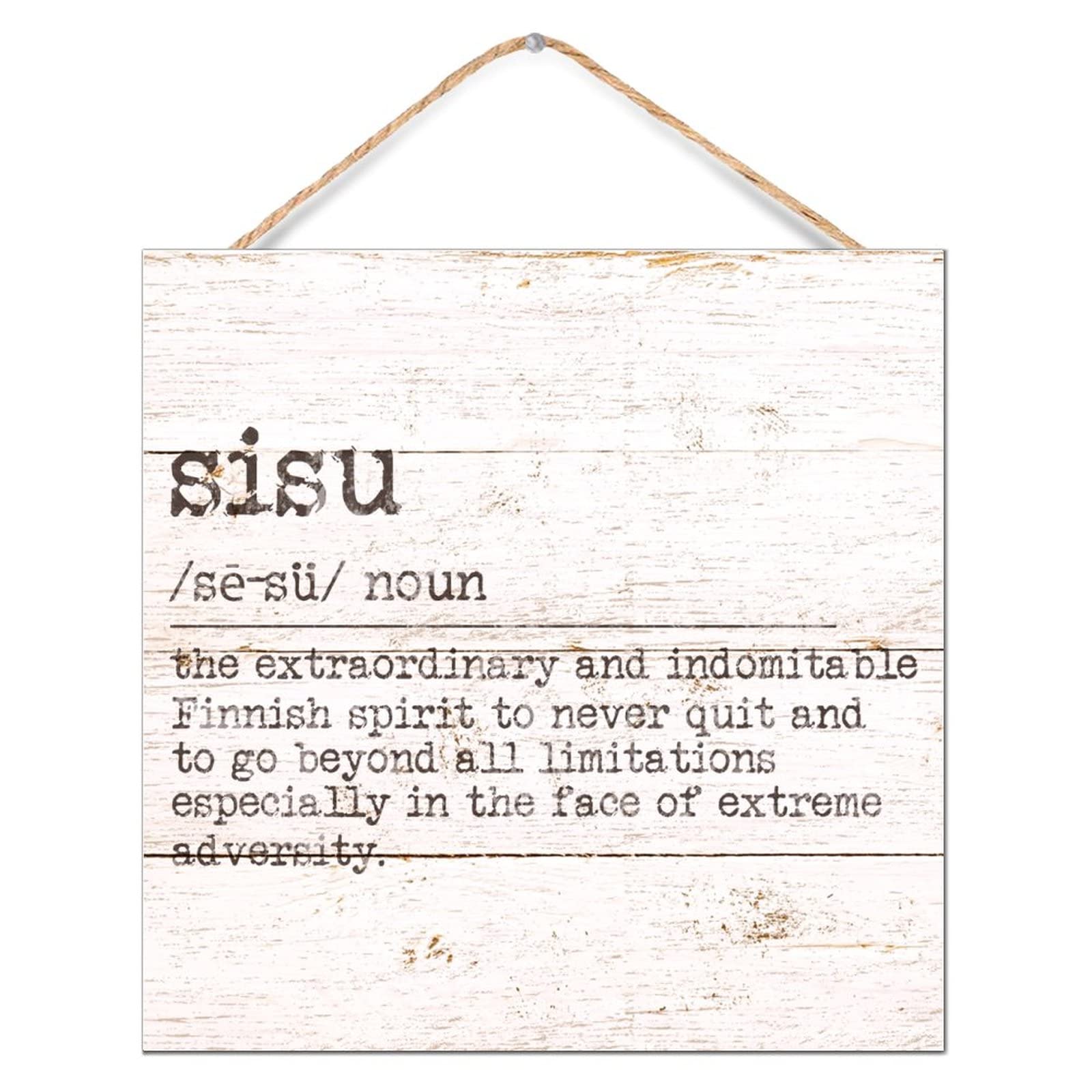 Panneau mural bois Sisu Noun suspension décorative intérieure inscription primitive
