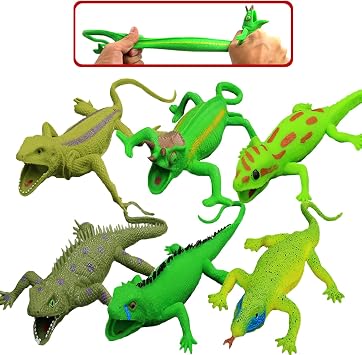 6 Packs Lizards Toys,9 inch Super Stretches Rubber Lizard Set, Material TPR, Stretchy Lizards with Gift Bag-Realistic Lizard Figure Bathtub Toy Iguana Chameleon