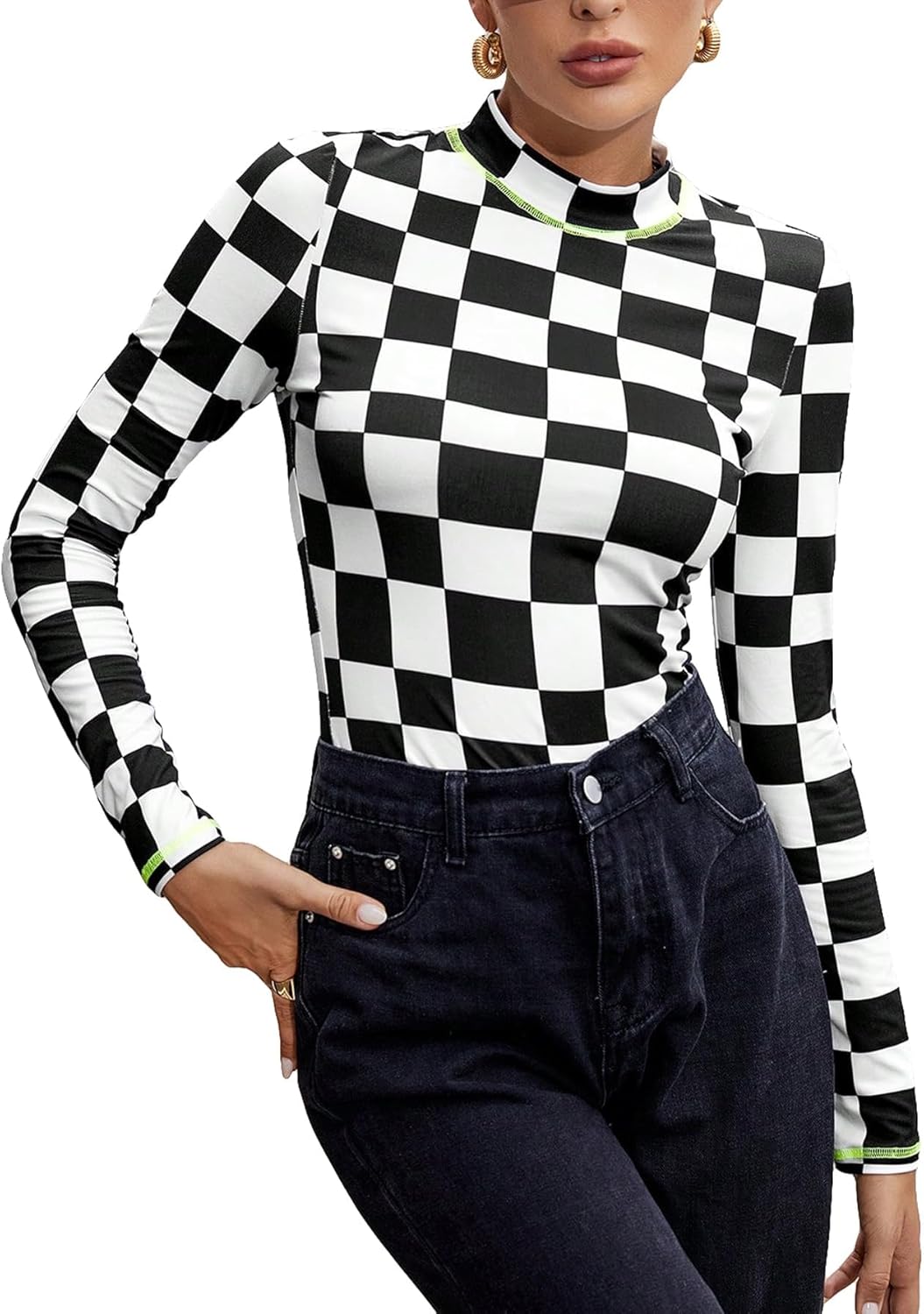 Floerns Women's Long Sleeve Mock Neck Slim Snakeskin T-Shirt Tops