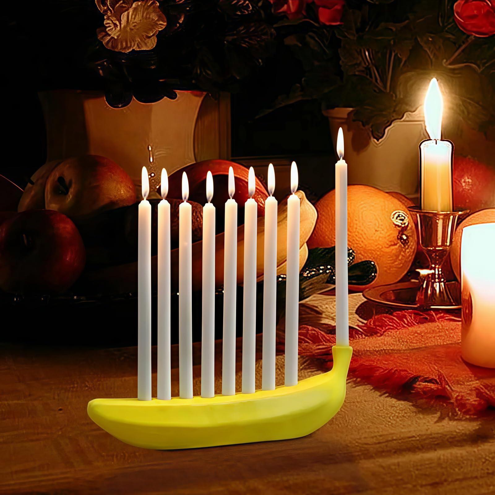 Hanoukka Menorah - Bougeoir avec 7 branches - Bougeoir Hanoukka - En métal doré - Cadeau pour la fête de Hanoukka