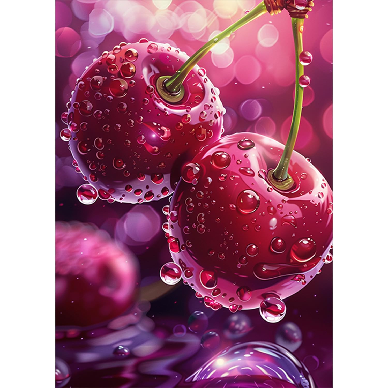 AIRDEA Cherry Diamond Art Paintings Kits for Adults,DIY Gem Art Kits for Beginner, 12x16 in,Fruit,Round Full Drill