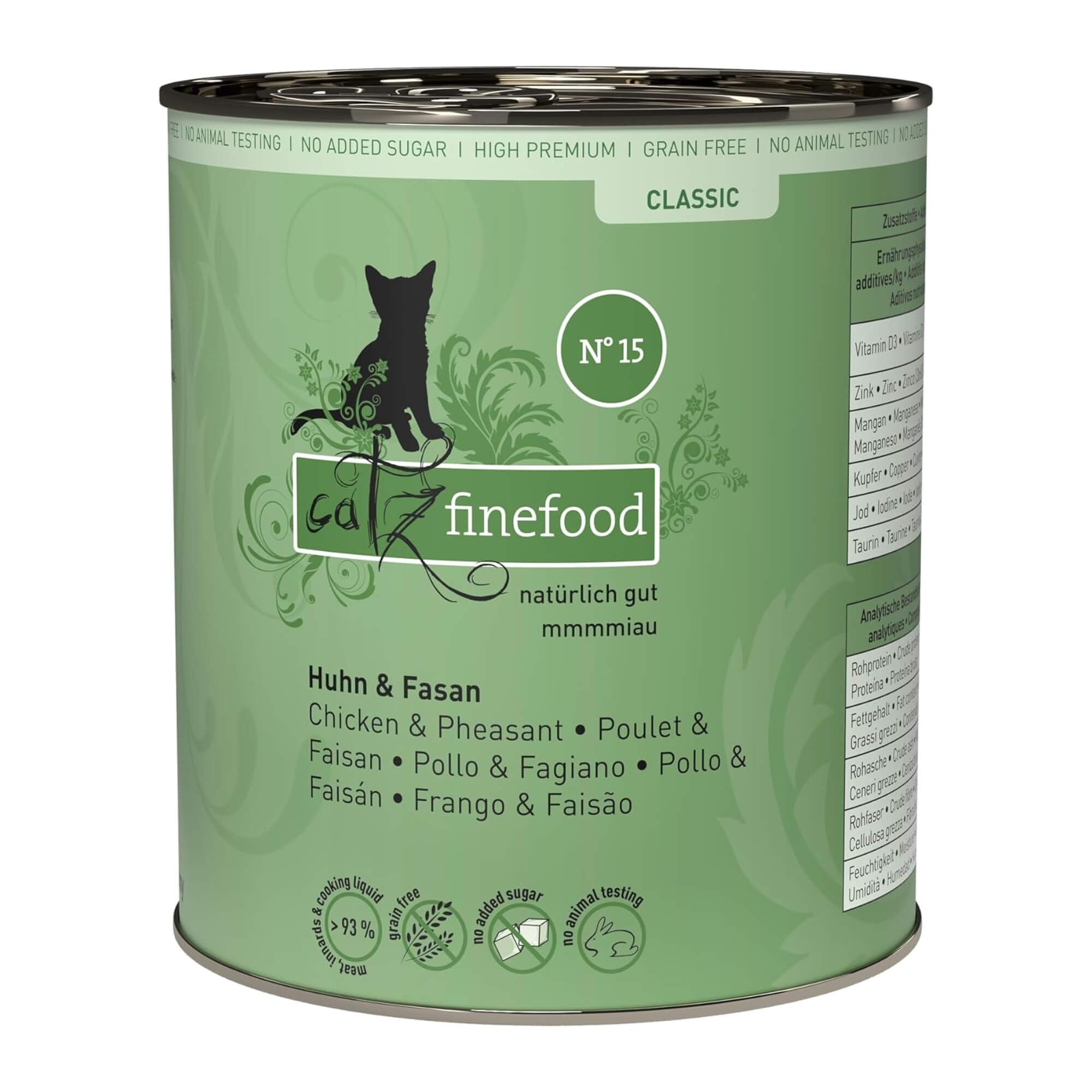 catz finefood Classic N° 15 Huhn & Fasan Katzenfutter nass - Gourmet Nassfutter für Ihre Katze ohne Zucker & Getreide, glutenfrei - mit hohem Fleischanteil, Made in Germany (6 x 800g Dosen)