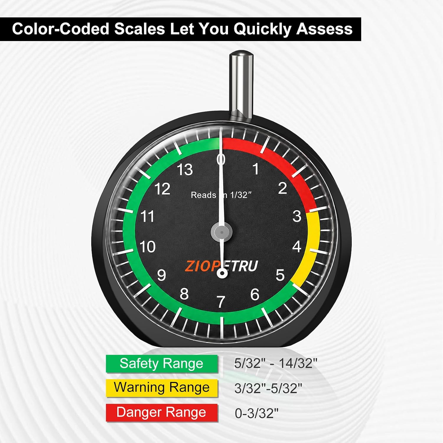 Ziopetru Tire Tread Depth Gauge, Easy-Read 1/32-Inch Tire Wear Checker