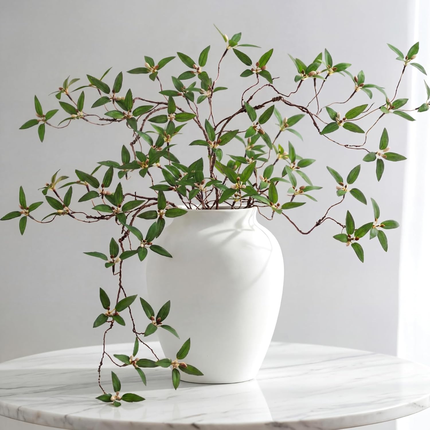 Giegxin 6 Pcs 43.3 Inch Artificial Pomegranate Branches Faux Greenery Stems Leaves Fake Plants Green Leaf Spray for Vase Filler Home Office Shop Garden Decor Wedding Party Decoration Centerpiece