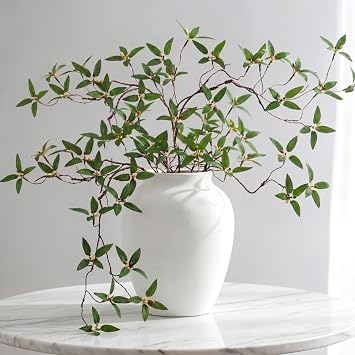 Giegxin 6 Pcs 43.3 Inch Artificial Pomegranate Branches Faux Greenery Stems Leaves Fake Plants Green Leaf Spray for Vase Filler Home Office Shop Garden Decor Wedding Party Decoration Centerpiece