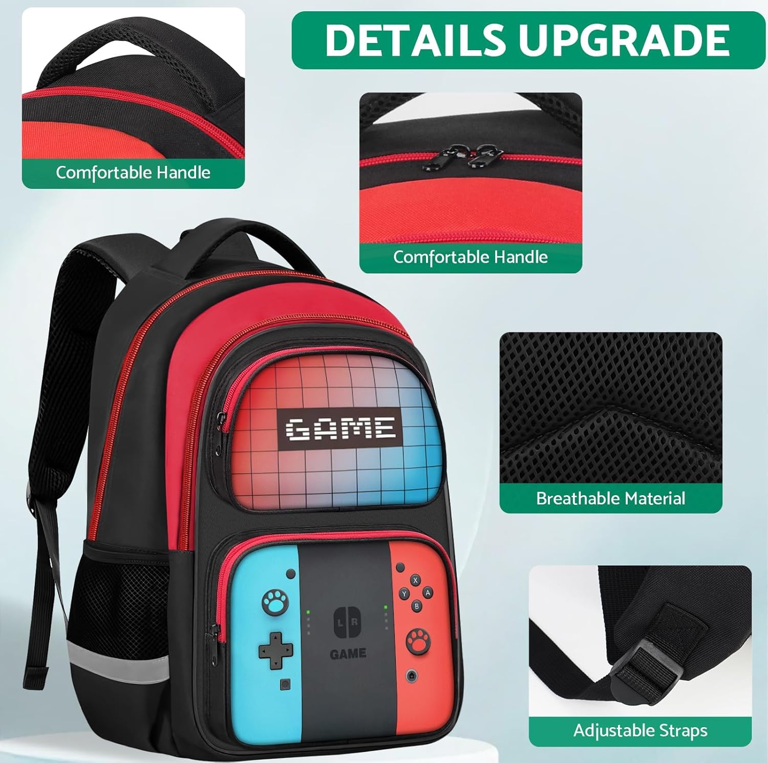 Kids Backpack For Boys,Gamer Boys Backpack For Children Teens Elementary Middle School, 17″ Students Bookbag - Image 7