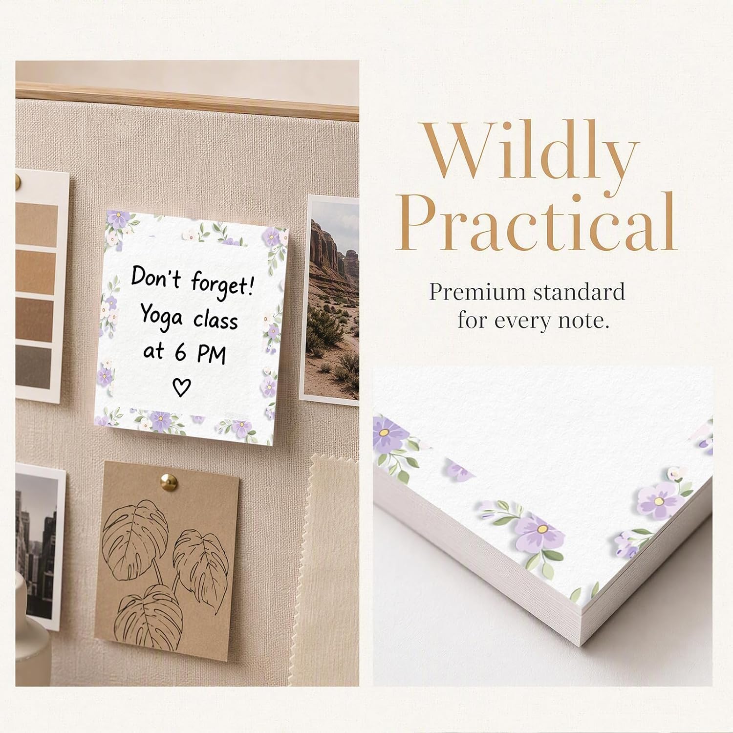 Sticky Notes Pad 3x3 Inch, 2 Pack Decorative Self-Stick Notes, 50 Sheets Notepad, Cute Easy Post Note Pads for Office, School, Planner, Study, to Do List and Daily Reminders, Purple Floral image 4