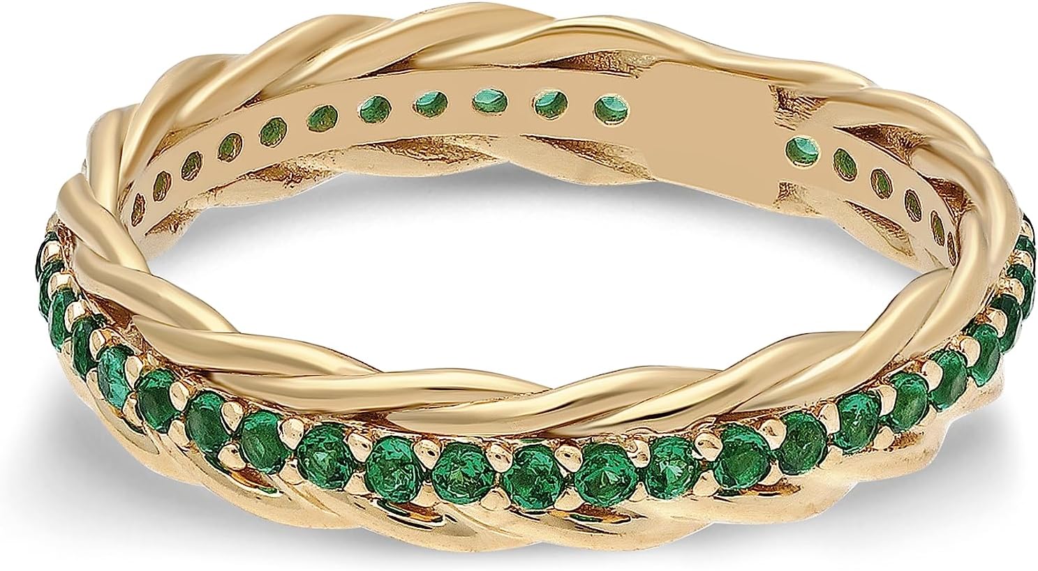 14k Solid Gold Emerald Braided Band | 14k Gold Emerald Stackable Ring | Wedding Band Ring | Twisted Ring | Knot Ring | Emerald Jewelry for Women | - Image 9