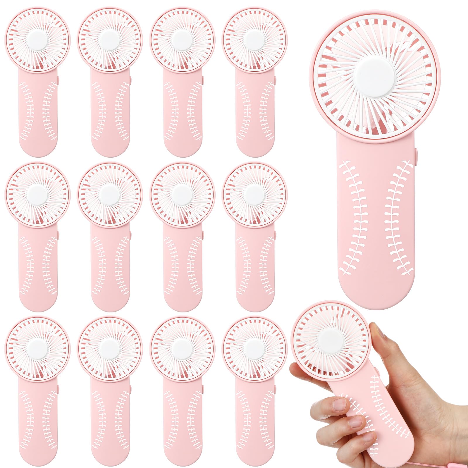 Photo 1 of Honoson 12 Pcs Mini Portable Softball Fan Bulk Small Personal Handheld Fan with Lanyard for Team Gift Game Outdoor Sport Party Favors, Battery Not Include(Pink)