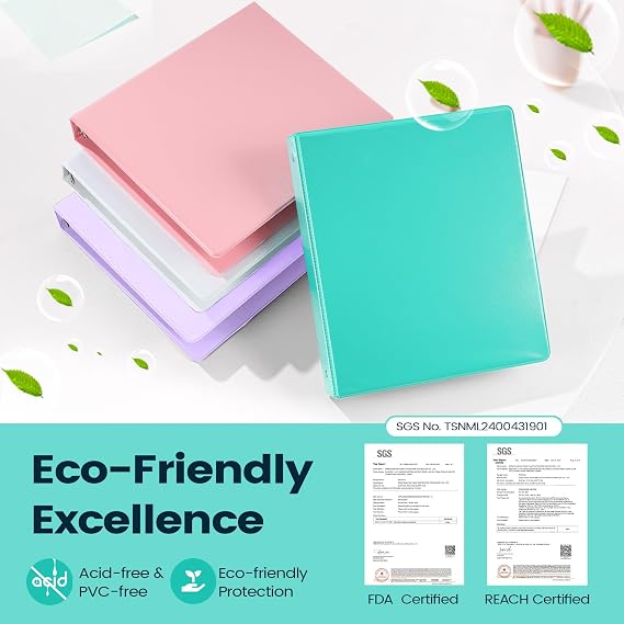 2 Pack BinderX Extra Durable 3 Ring Binder, 1 Inch Binder Round Rings, Fits 350 Sheets of 8.5x11 Paper, Customizable View Cover with Inside Pockets, Cute 1 Inch Binders 3 Ring, Pink & Blue