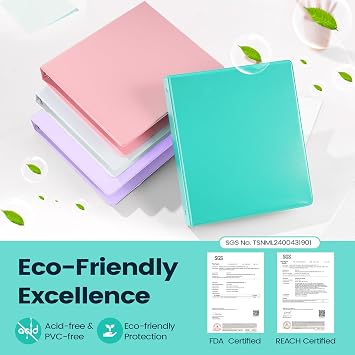 2 Pack BinderX Extra Durable 3 Ring Binder, 1 Inch Binder Round Rings, Fits 350 Sheets of 8.5x11 Paper, Customizable View Cover with Inside Pockets, Cute 1 Inch Binders 3 Ring, Pink & Blue