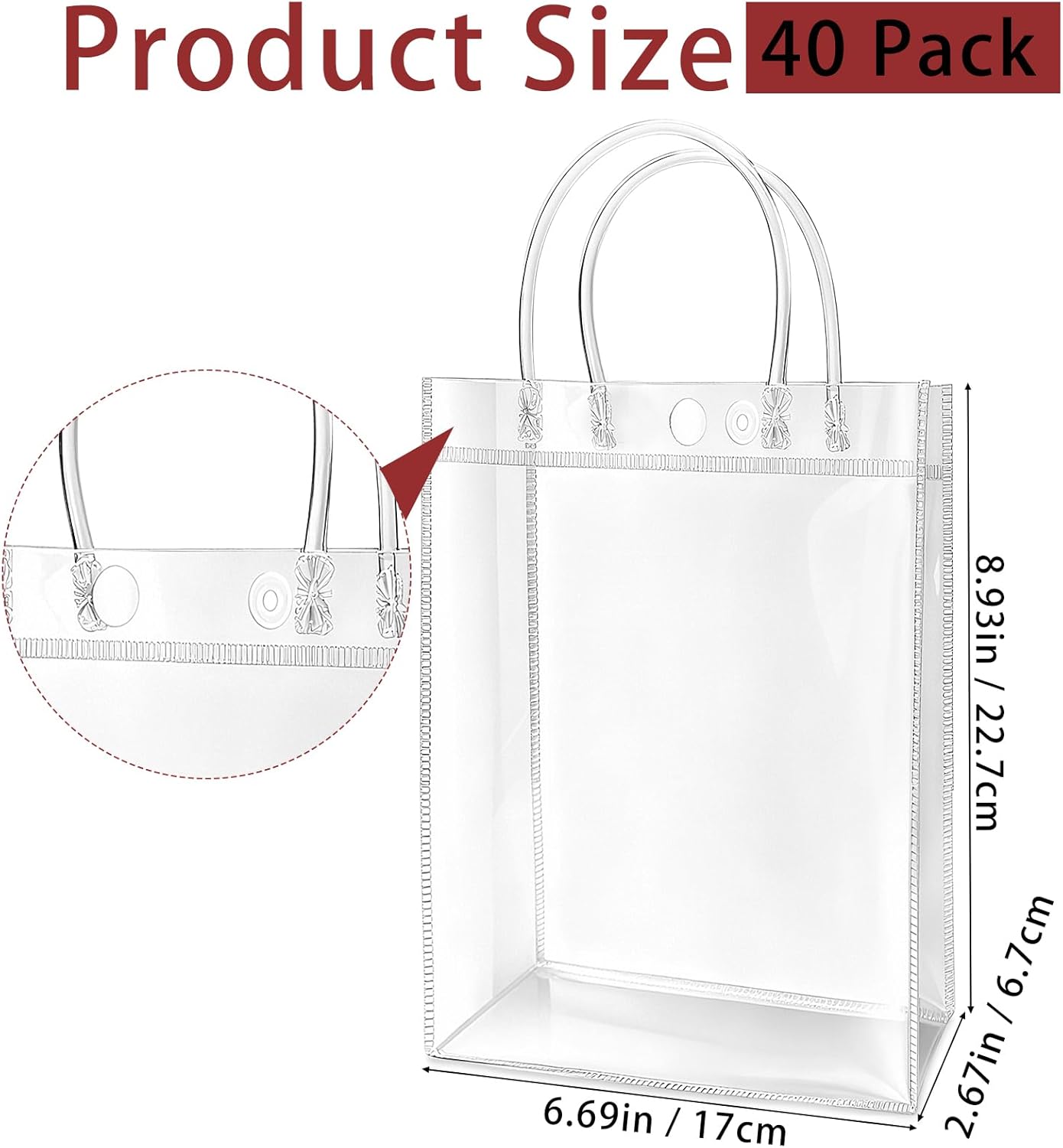 Zmpkhba 40 Pack Clear Plastic Gift Bags with Handles, 8.9 x 6.7 x 2.6 Inches Reusable PVC Party Favor Bags, Transparent Shopping Bags Bulk for Merchandise, Retail, Boutique, Party Favors, Wedding, Birthday - Image 2