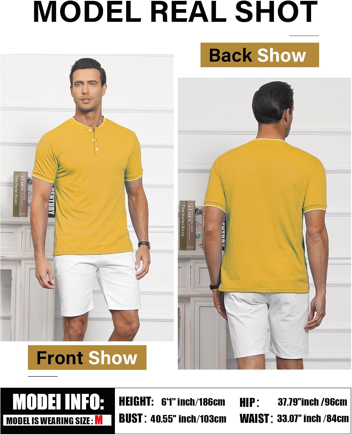 Men's Polo Shirts Casual Short Sleeve Cotton Pique Polo T Shirts Classic Collarless Golf Shirts for Men