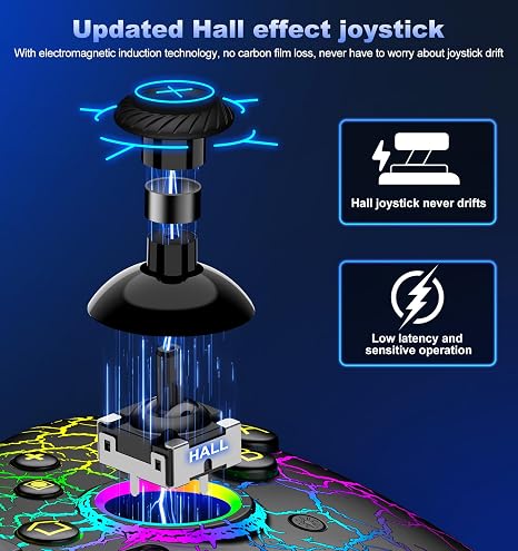 Hall Effect Switch Controller for Nintendo Switch/Switch 2/Lite/OLED, Gammeefy Wireless Switch Pro Controller Compatible with PC/Android/iOS, 9 Color Adjustable LED Switch Remote with App & Programmable