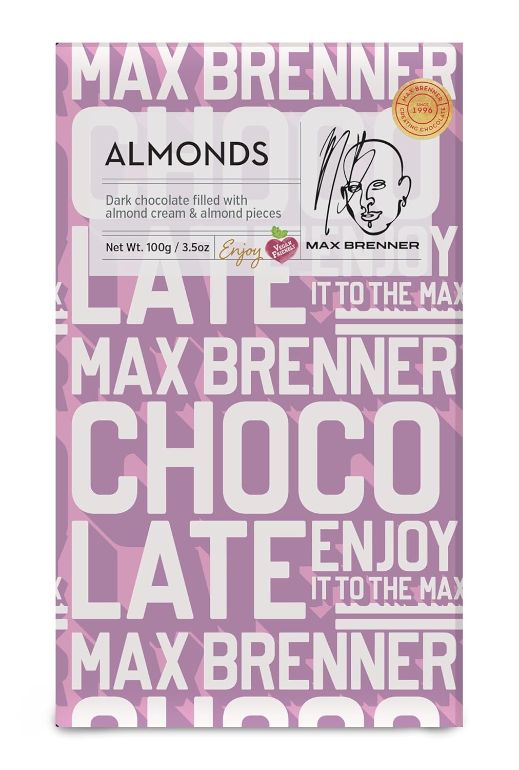 Max Brenner Premium Chocolate Bar – Gourmet Israeli Chocolate, Kosher Certified, 100g – Luxurious Cocoa Experience with Cocoa Butter – Made in Israel, Ideal Gift or Treat (Case of 20 Bars, ALMOND)