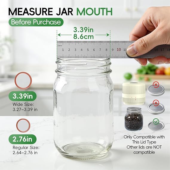 Mason Jar Vacuum Sealer Kit, Electric Sealer for Wide and Regular Mouth Mason Lids, Canning Vacuum Sealer Mason Jar, Automatic Vacuum Sealer Machine for Food Storage (Beige)
