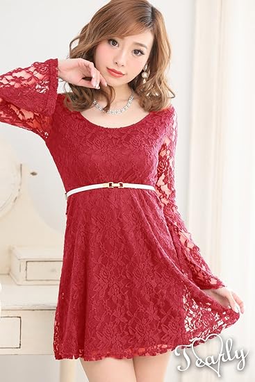 Amazon Co Jp Tearly レースワンピース ワンピース レディース ネイビー レッド ブラック レースワンピ オフィス Ol服 セクシー 紺 赤 黒 女性 かわいい Mフリーサイズ フレアミニ ミニドレス Opk053 M フリーサイズ 赤 ワインレッド 服 ファッション小物